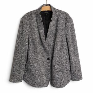 Talbots Woman 3X Tweed Blazer Plus Size Black White Textured Career Jacket